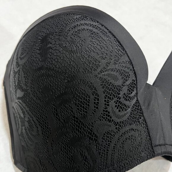 Black Strapless Lace Balconette Bra Structured Push-Up Underwire Top 36E - Picture 3 of 16